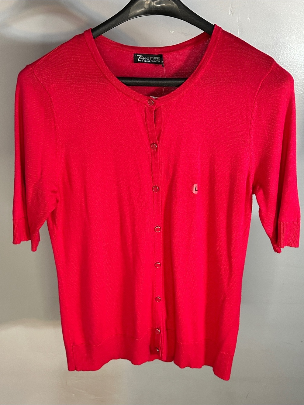 New York & Company Fuschia Short-Sleeve Button Cardigan